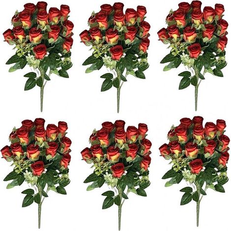Pack of 6 x 52cm Artificial Red Rose Bunch (1/2)