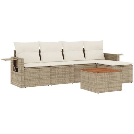 Set Divano da Giardino 6 pz con Cuscini Beige in Polyrattan vidaXL (1/5)