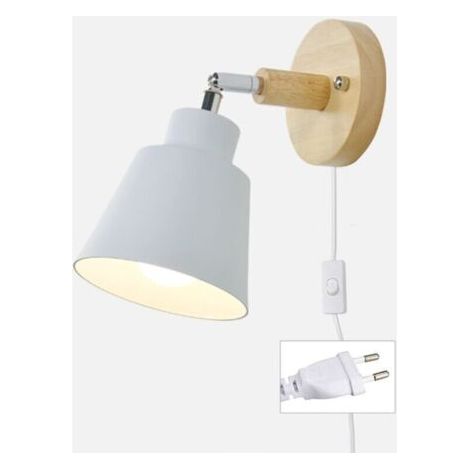 Applique Murale Avec Interrupteur Marche Et Prise Lampe De Chevet Moderne Vintage Macaron Applique Murale E27 Bois Applique Murale Convient Pour Salon Et Chambre(Blanc) (1/5)