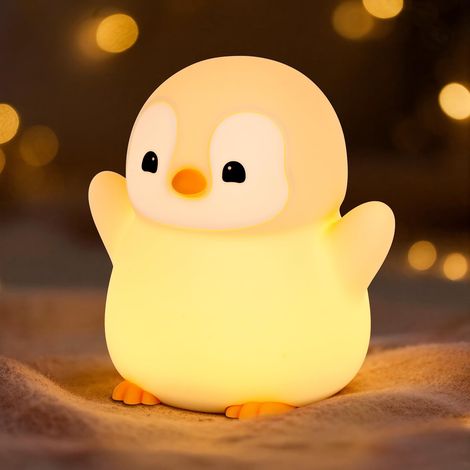 Veilleuse Bébé Enfant Forme Pingouin – Lampe Chevet Silicone Rechargeable, Intensité Variable, Tactile LED avec Minuterie
