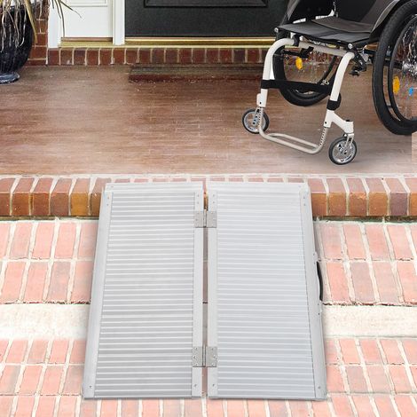 Rampe de fauteuil roulant antidérapant pliable en aluminium avec bordures charge max. 270 Kg 91 x 74 centimètres