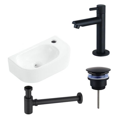 Fugaflow Efficiente Pietra Ensemble pour lave-mains - 40x21.5x12cm - droit - lisse - demi-rond - 1 trou de robinet - céramique - robinet de lave-mains (1/5)