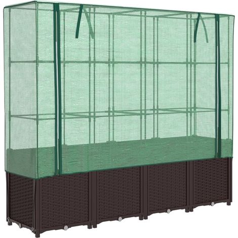 Maison Exclusive - Hochbeet mit Gewächshaus-Aufsatz Rattan-Optik
