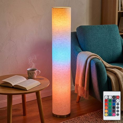 Stehleuchte Säulenlampe Wohnzimmer modern 3 flammig Stehleuchte mit Textilschirm, Metall weiß, Fernbedienung dimmbar, 3x RGB LED 9W 806Lm, DxH 19x110 cm (1/5)
