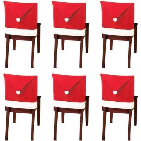 6 PCS Couverture de Chaise Père Noël, Housses de Chaise de Noël Christmas, Housses de Chaise de dînerdai avec Chapeau pour Décorati (1/4)