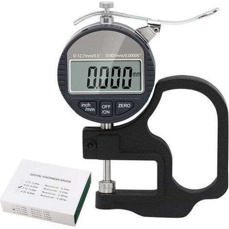 Micromètre Digital d'Épaisseur 0-12, XU,7mm, Précision 0,01mm, Destiné à Cuir, Papier, Plastique & Métal, Écran LCD (mm/pouces) - KZQ (1/4)