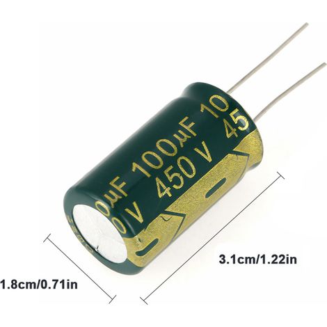 Satz grüner Elektrolytkondensatoren, Radialkondensatoren, Sortiment (450 V, 100 µF, 10 Stück) (1/5)