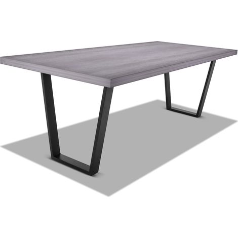 Esstisch aus Holz und Metall mit schwarzen trapezf�rmigen F��en - 220x100 cm