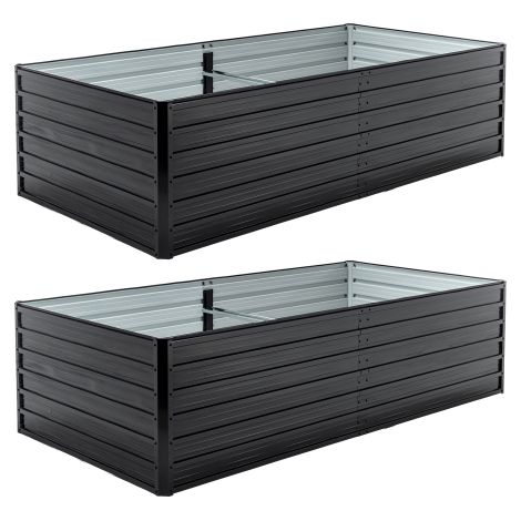 Lot de 2 lits de culture surélevés en métal carré potager fond ouvert kit de lit de fleurs robuste résistant aux intempéries et à la rouille pour légumes fleurs terrasse jardin noir 219x112x64cm