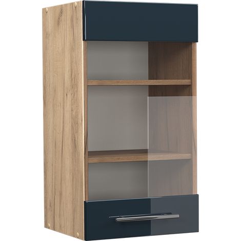 Küchenglasschrank Fame-Line, Dunkelblau Hochglanz, 40 cm, Vicco