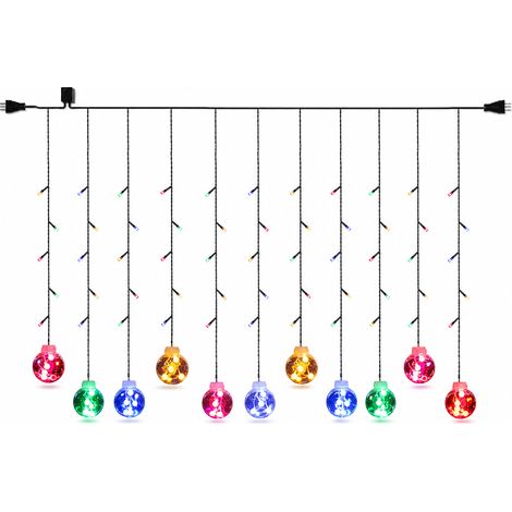 Guirlande Rideau LED à Boules Colorées, 12 Suspensions, Télécommande et 8 Modes pour Fenêtre et Décoration de Noël (1/5)