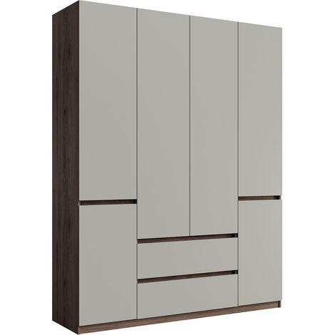 Armadio NUBIA 180 cm noce e grigio – 6 porte a battente con 2 cassetti