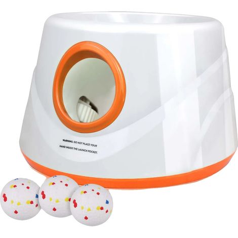 Lanzador de pelotas de tenis, distancia ajustable, entrenamiento interactivo para mascotas, color naranja. (1/2)