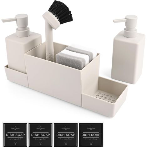 Distributeur vaisselle cuisine avec éponges/brosse organisateur beige évier/salle de bain (1/5)