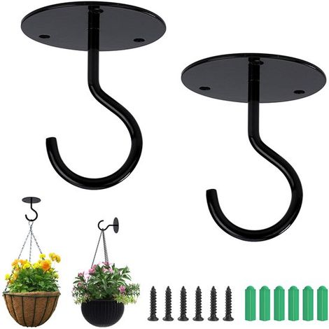 Lot de 2 crochets de plafond en fer forgé, fixations murales pour jardinières et autres objets suspendus. Adaptés pour suspendre lampes, jardinières, pots de fleurs, mangeoires à oiseaux, lanternes, c (1/5)