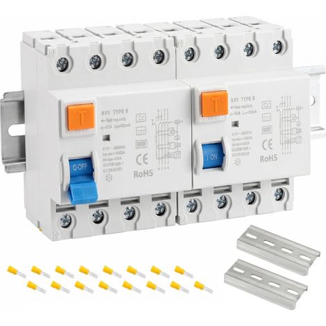 Lot de 2 disjoncteurs FI type B FI 63 A 30 mA 4 pôles FI Type B RCD Type B pour stations de charge PV (1/5)