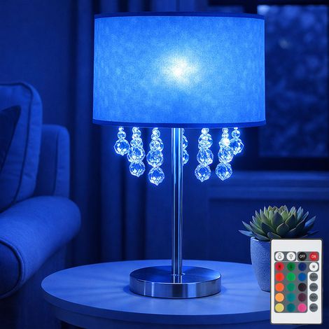 Tischleuchte Kristallleuchte Leselampe Leuchte Schlafzimmer, Kristalldekor klar Lampenschirm Blattgold Nickel matt, Fernbedienung dimmbar, RGB LED 8,5W 806Lm, DxH 32x56 cm