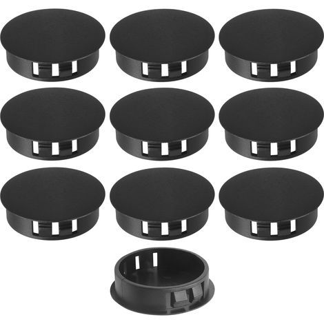 Tapones de plástico para tubos y postes de valla, de clip, de encaje a presión - 38 mm, negros, paquete de 10 unidades.