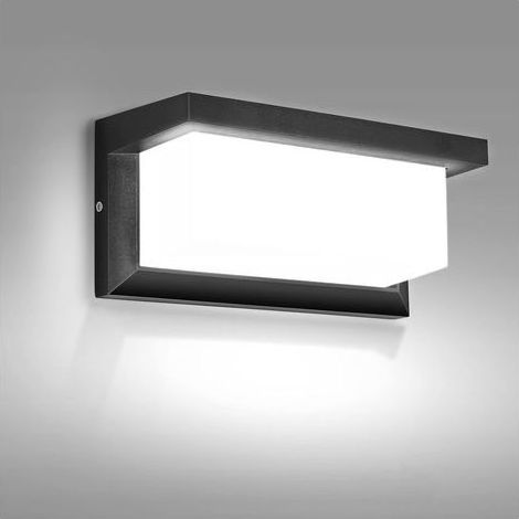 Appliques murales d'extérieur alimentées par secteur, 18W LED Appliques extérieures en aluminium étanche IP65 pour porche, porte d'entrée, garage, clôture, jardin, noir, blanc froid (1/5)