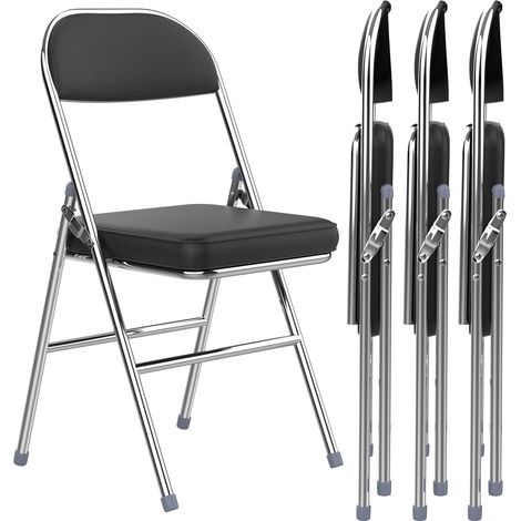 Lot de 4 Chaises Pliantes en Similicuir Noir - Confort Ergonomique & Rembourrage Dense, Design Minimaliste Gain de Place pour Cuisine/Bureau/Salon - Structure Métallique Robuste & Montage Instantané (1/4)