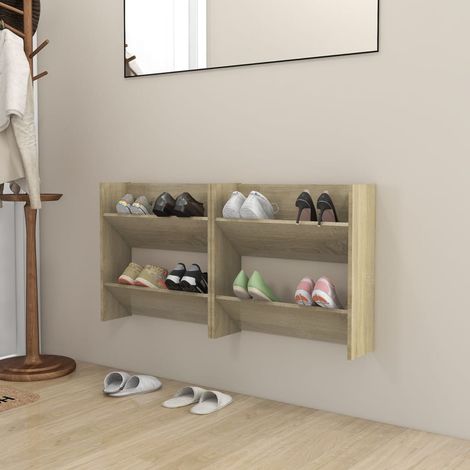 Zapateros de pared 2 uds contrachapada roble Sonoma 60x18x60 cm vidaXL (1/5)