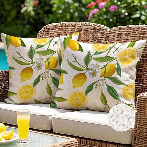 Lot de 2 Housses Coussin 45x45 cm Extérieur Imperméable Printemps Été Jaune Citrons Moderne Decoration Canapé Coussin décoratif (1/5)