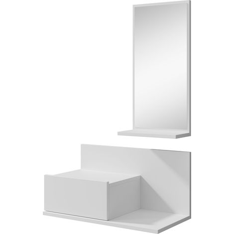 Recibidor con Cajón y Espejo  Mueble de Entrada  Acabado en Blanco Mate  60x85,5x30cm  Modelo Isabela (1/5)