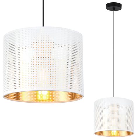 LAMPADA A SOSPENSIONE ASTI NERA 1 PARALUME BIANCO PIATTO ORO 20 CM