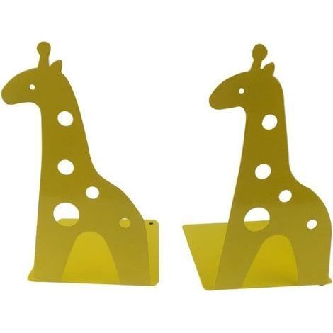 Serre-livres en fer antidérapant en forme de girafe - 21 cm - Pour enfants, bibliothèque, école, bureau, maison - Jaune (1/5)