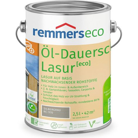 Remmers Öl-Dauerschutz-Lasur [eco] silbergrau, 2,5 Liter, Öko Holzlasur für innen und außen, ökologisch, nachhaltig, vegan, bienenverträglich