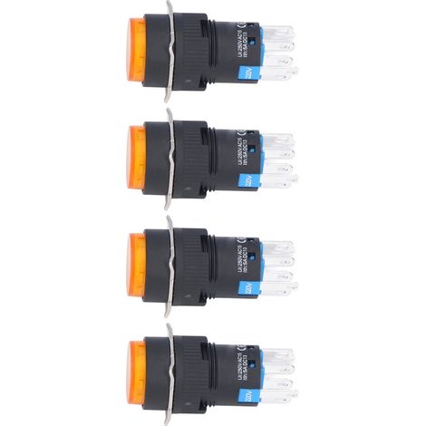 Lot de 25 interrupteurs à bouton momentanés autobloquants, 8 broches, ronds, 16 mm, avec voyant lumineux, 12 V, jaunes. (1/5)