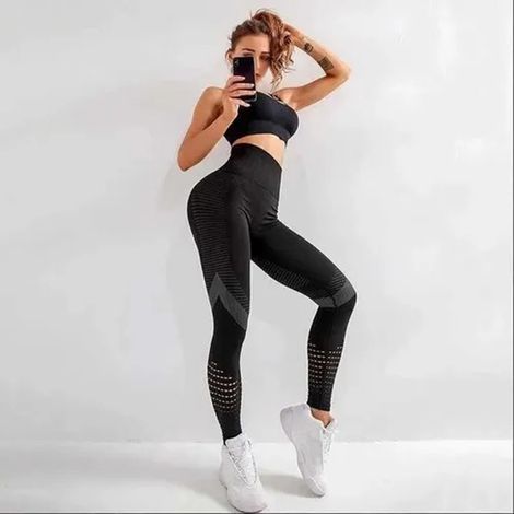 Damen-Yoga-Leggings mit hohem Bund, Sport-Yogahose, zum Laufen, Radfahren, für den Alltag, schwarz, Größe L. (1/4)