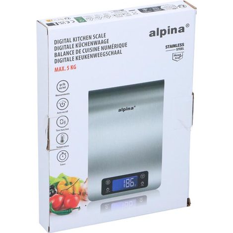 alpina Balance de cuisine numérique Argent H2xl16.8xL24cm