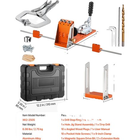 Kit de plantilla para agujeros ocultos, construcción de metal y nailon, incluye broca y accesorios, versión de sobremesa. (1/2)