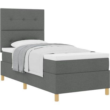 Cadre de lit à ressorts, matelas inclus, gris foncé, 80 x 200 cm, revêtement en tissu. (1/5)