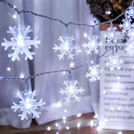 [2er-Pack] Weihnachtslichterkette, 5 m, 50 LED-Schneeflocken, batteriebetrieben