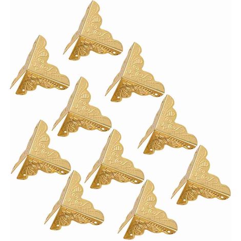 Lot de 12 protections d'angle décoratives dorées pour boîtes à bijoux et coffrets cadeaux en bois, avec bords en fer. (1/5)
