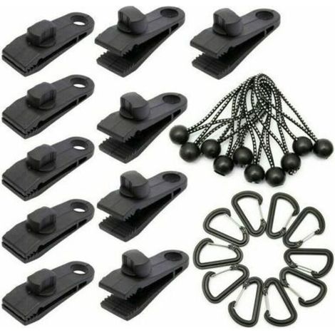 Vente chaude-Lot de 10 Clip de Fixation Bache avec 10 Cordon Elastique avec Boule pour Auvent, Clips de Verrouillage Clips de Bâche Clips Toile de Tente en Linoléum en Plastique pour Bache Auv,de DEBU (1/5)