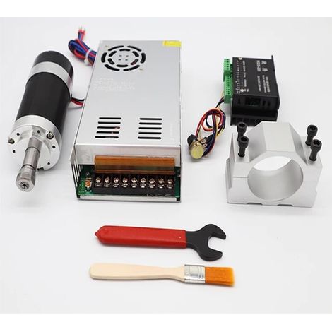 Kits de moteurs de broche CNC Machine à graver à moteur de broche sans balais refroidi à l'air, pince ER11/ER16 55mm PCB 500W/300W, alimentation 48V 12000R, pilote + pince(500W Set 6,ER11) (1/5)