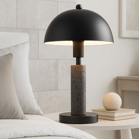 Tischleuchte Beistellleuchte schwarz Tischlampe Wohnzimmerlampe Travertine Stein, Metall, 1x E14 Fassung, DxH 20x34 cm
