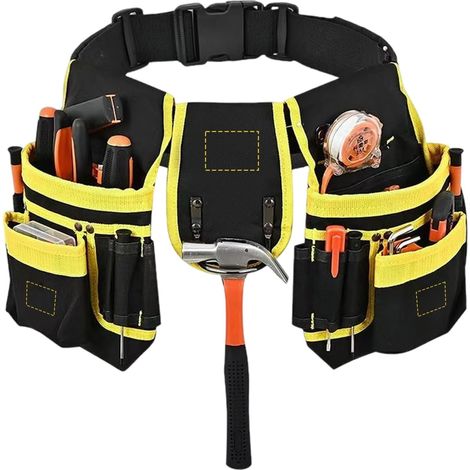 26 Poches Ceinture Porte Outil, Magnétique, Sacoche Outils Bricolage avec Porte Marteau Ceinture Large, Amovible et Réglable, Sac à Outils pour Homme Électricien Charpentier Construction Encadreurs