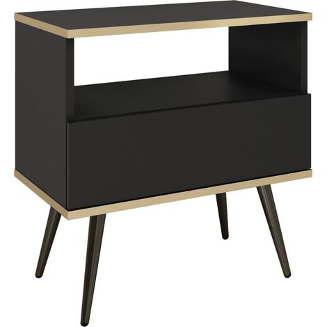 Comodino, Nero, gambe nere, 54 x 59 x 39 cm (1/4)