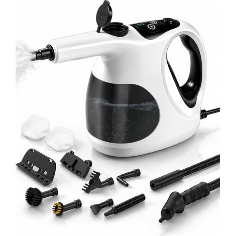 Nettoyeur Vapeur à Main 1200W, Vapeur Prête en 5S Nettoyeur Vapeur Portable, 3 Niveaux de Vapeur, 105°C Haute Température, 10 Accessoires pour Cuisine, Salle de Bain, Vitres, Voiture (1/5)