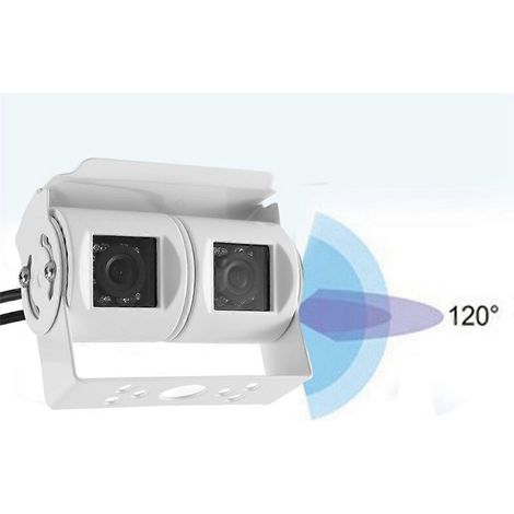 Cámara de visión trasera blanca de doble lente para coche, RV, RV, cámara de visión trasera con lente de ángulo ajustable doble para camión. (1/5)