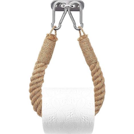 Porte-papier toilette en corde de chanvre naturelle – Support mural design pour rouleau de papier WC, couleur jaune, sans marque (1/5)