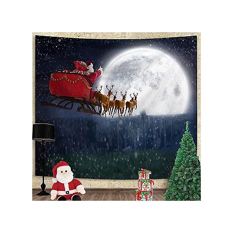 Weihnachtlicher Wandteppich, Weihnachtsmann und Elch, ästhetische Dekoration für Schlafzimmer und Wohnzimmer, 60 x 50 Zoll (Elch)