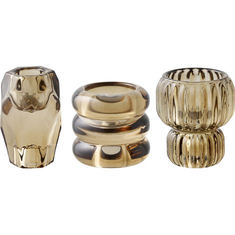 Set 3 portacandele in vetro fumé marrone dorato — forme assortite (1/5)