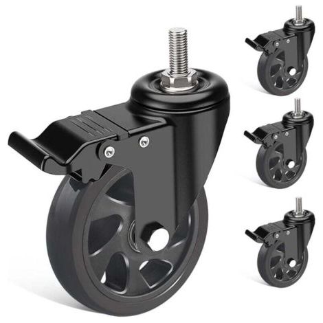Möbelrollen Gewindeschaft M10x30mm, 125MM Lenkrollen mit Bremse, Doppelkugellager Schwerlastrollen 360° Drehung, Bis zu 200KG