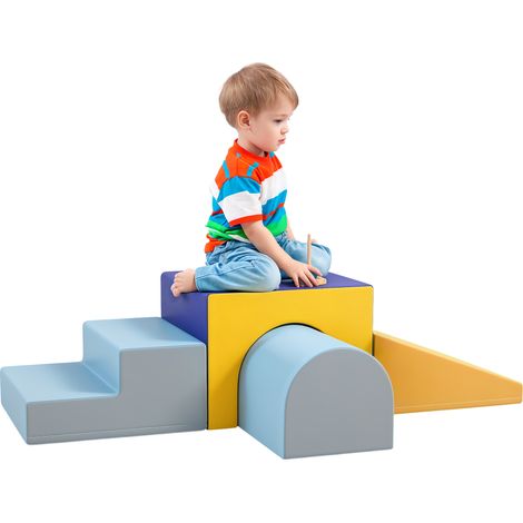 Ensemble de 4 blocs de construction souples pour grimper et glisser, revêtement en similicuir, pour les enfants de 1 à 3 ans, multicolores