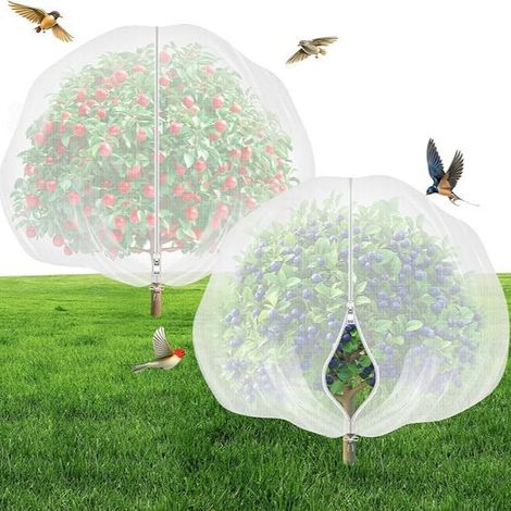 JSSEVN-2 pièces Filet de Protection pour Plantes avec Cordon Coulissant et Bloqueur,1,2mx1,2m Filet Anti-Insectes pour Arbres Fruitierss (1/5)